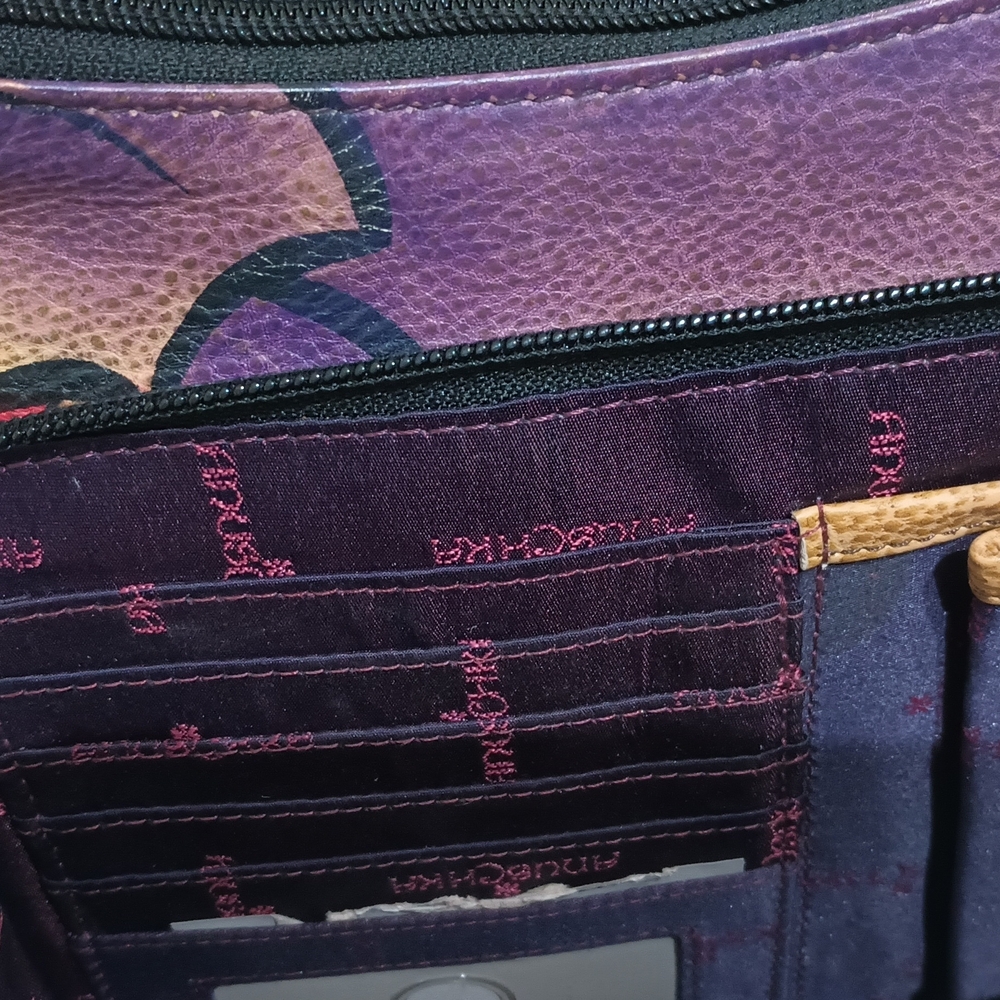 Anuschka Leather Bird And Tiger Cat In Floral Handbag - Picture 5 of 8